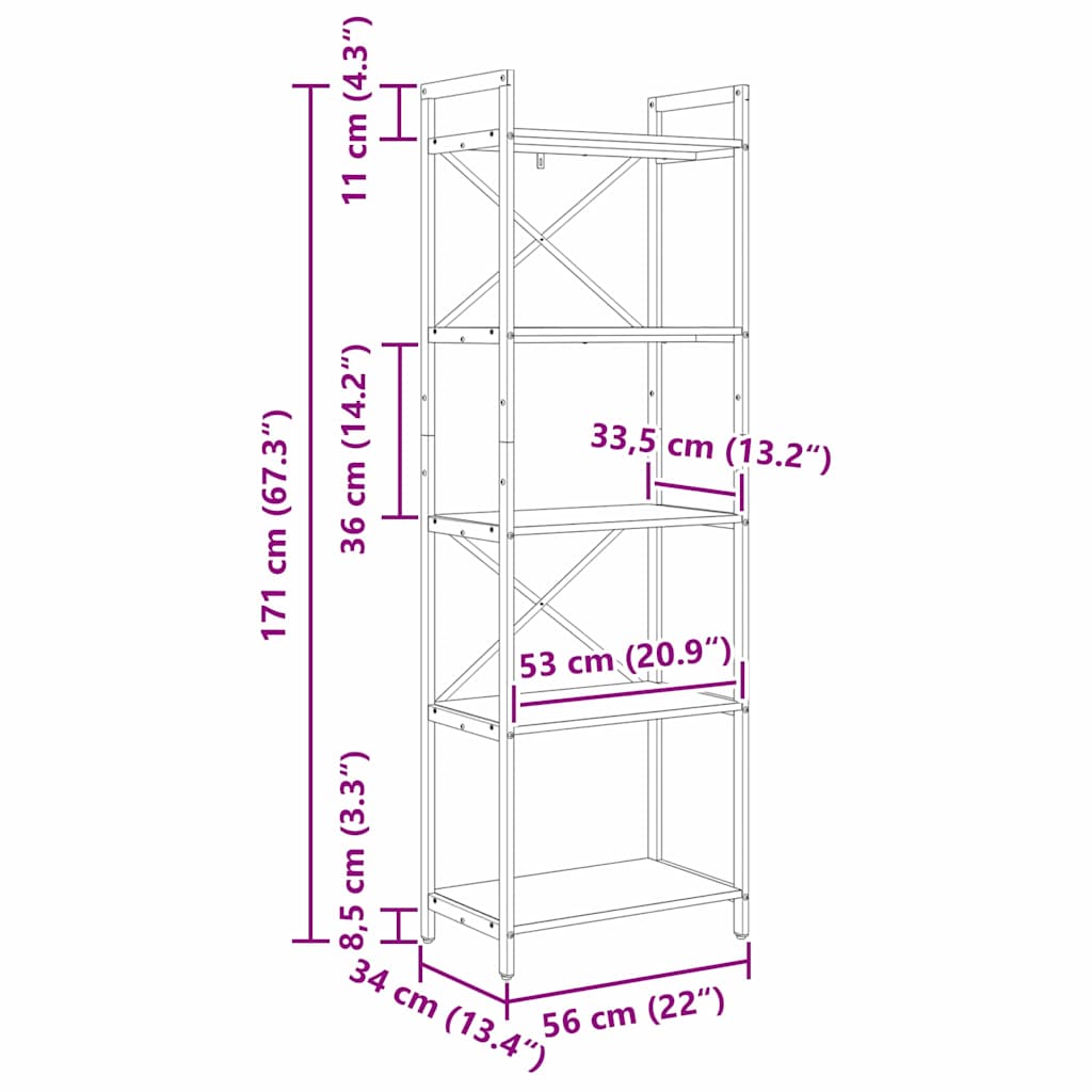 Polica Dimljeni hrast 56 x 34 x 171 cm Konstruirano drvo