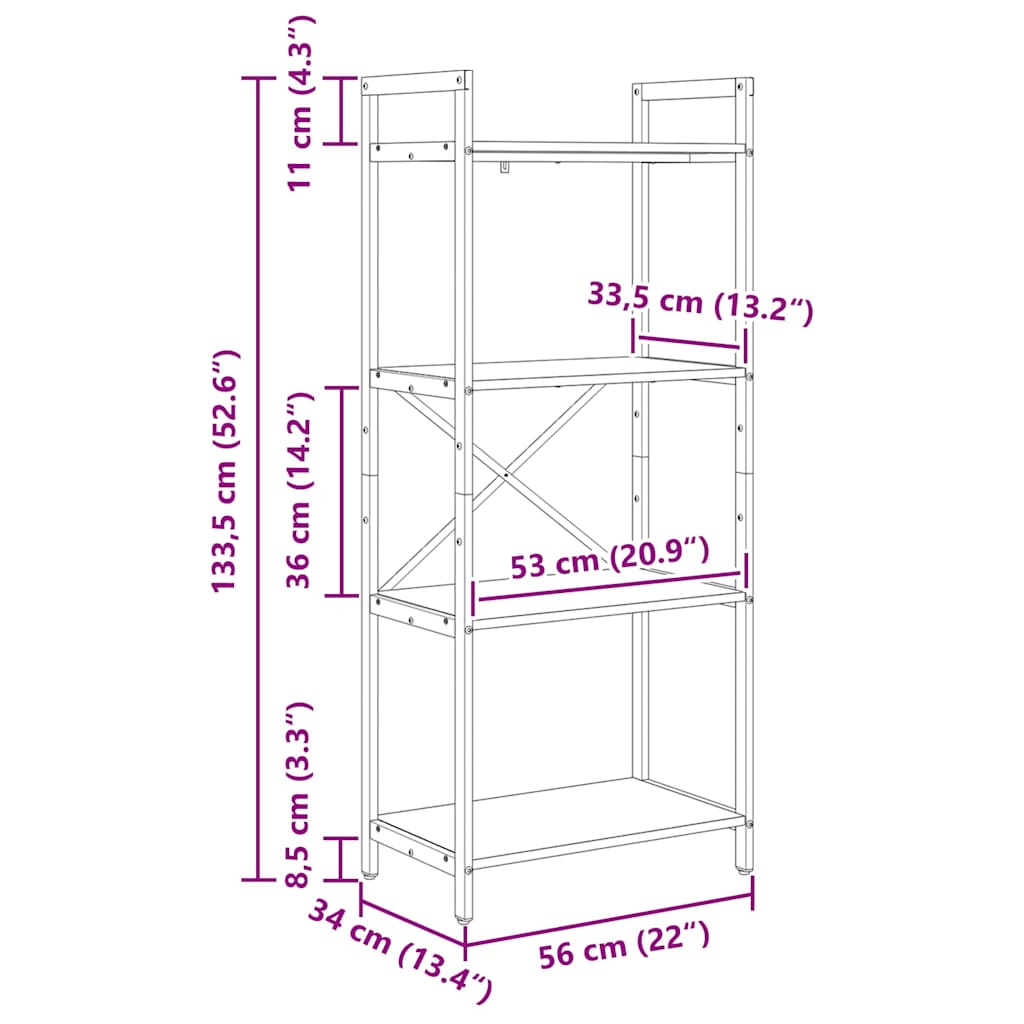 Polica Umjetnički hrast 56 x 34 x 133,5 cm Konstruirano drvo