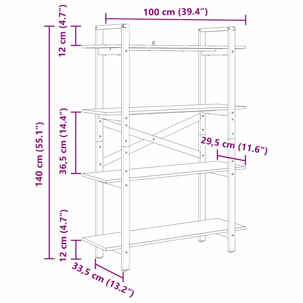 Polica Siva Sonoma 100 x 33,5 x 140 cm Konstruirano drvo