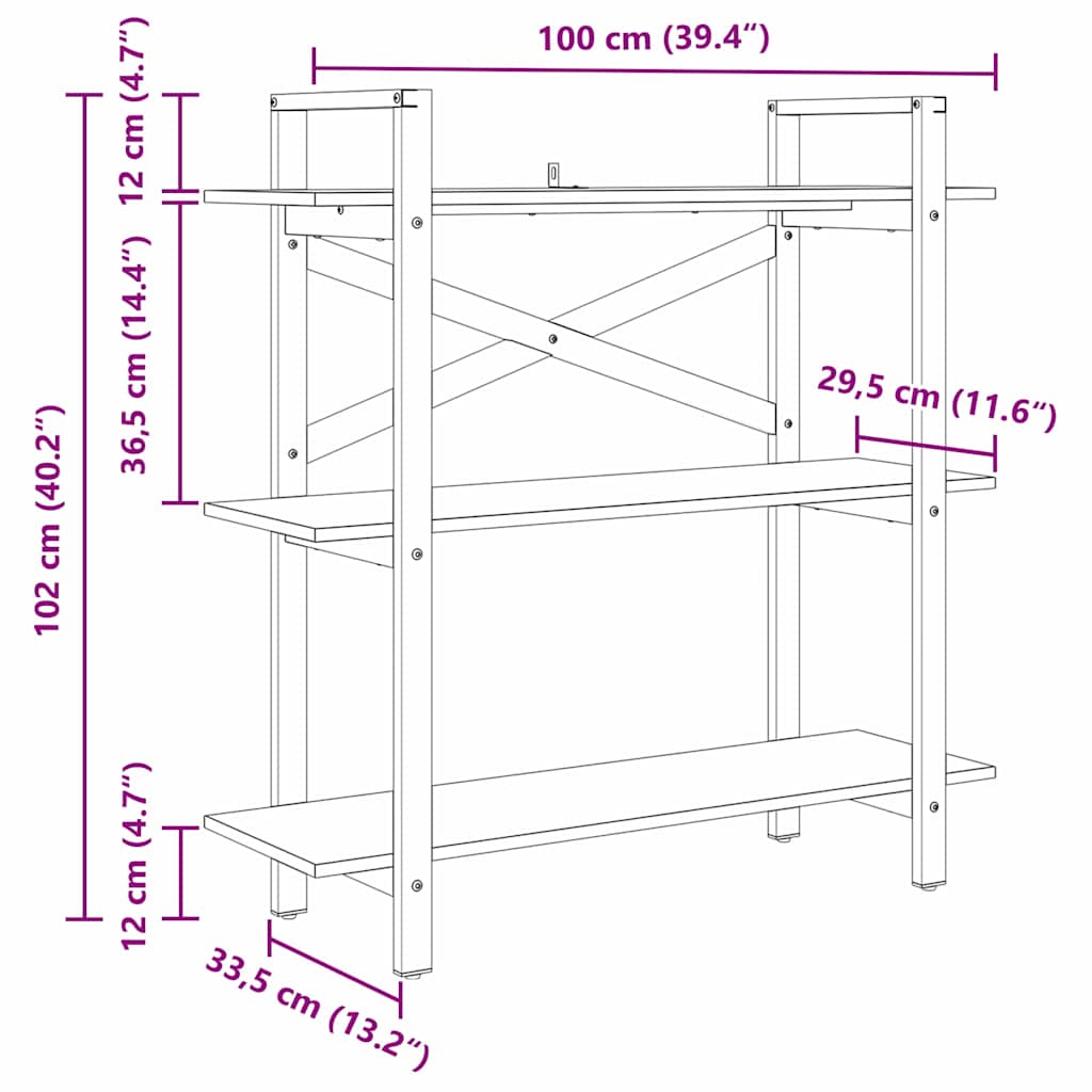 Polica Sonoma hrast 100 x 33,5 x 102 cm Konstruirano drvo