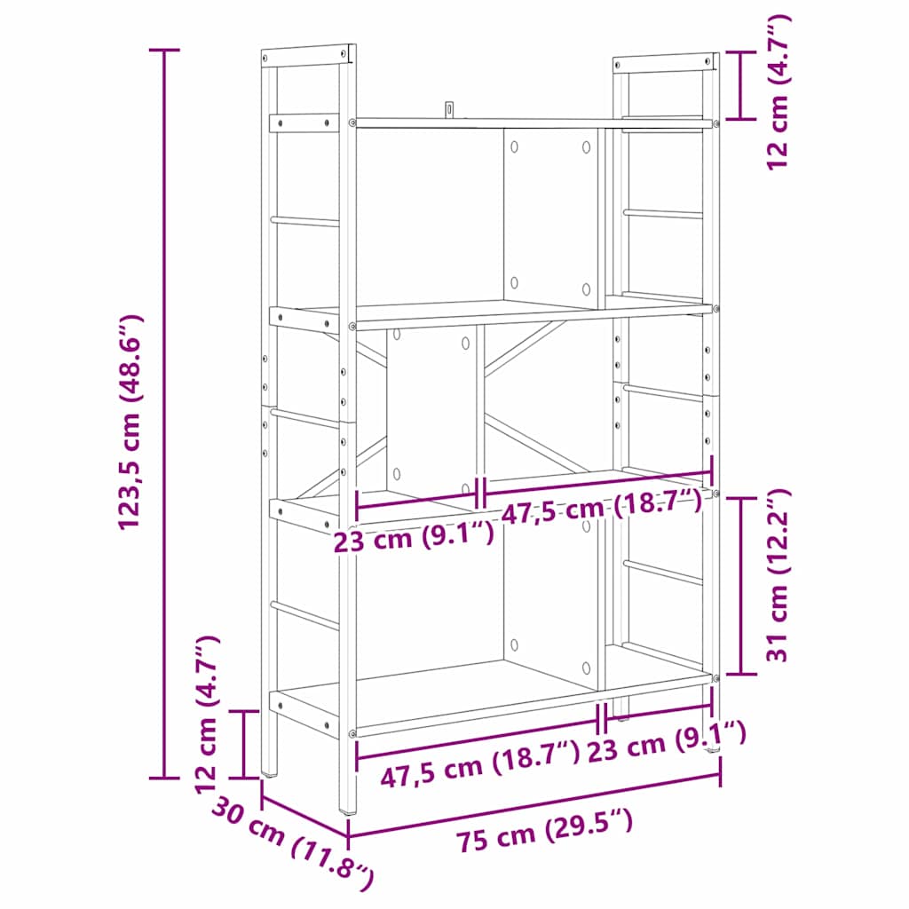 Polica Umjetnički hrast 75 x 30 x 123,5 cm Konstruirano drvo