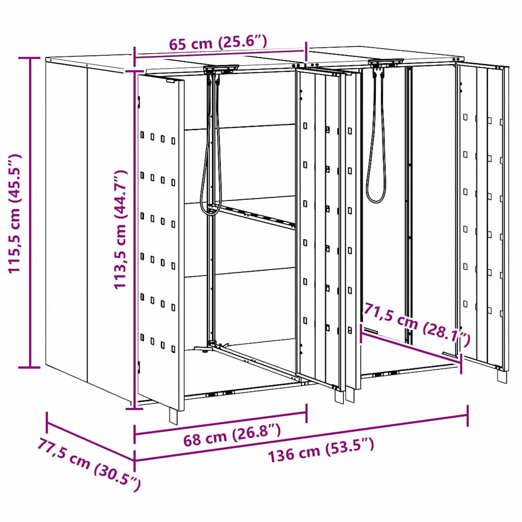 Skladištenje kanti za 3 kante Srebrno 340 x 77.5 x 115.5 cm