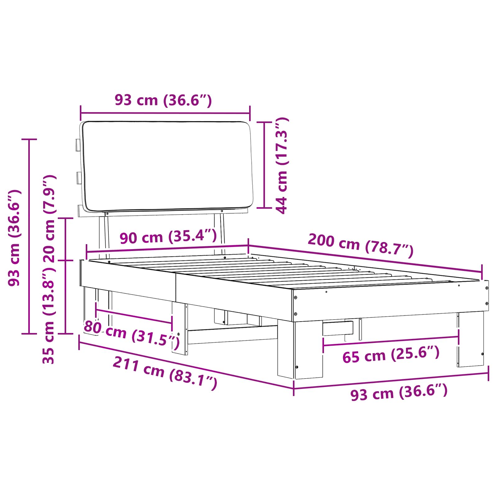 Krevetni okvir s tapiciranim uzglavljem Tamno siva 90 x 200 cm