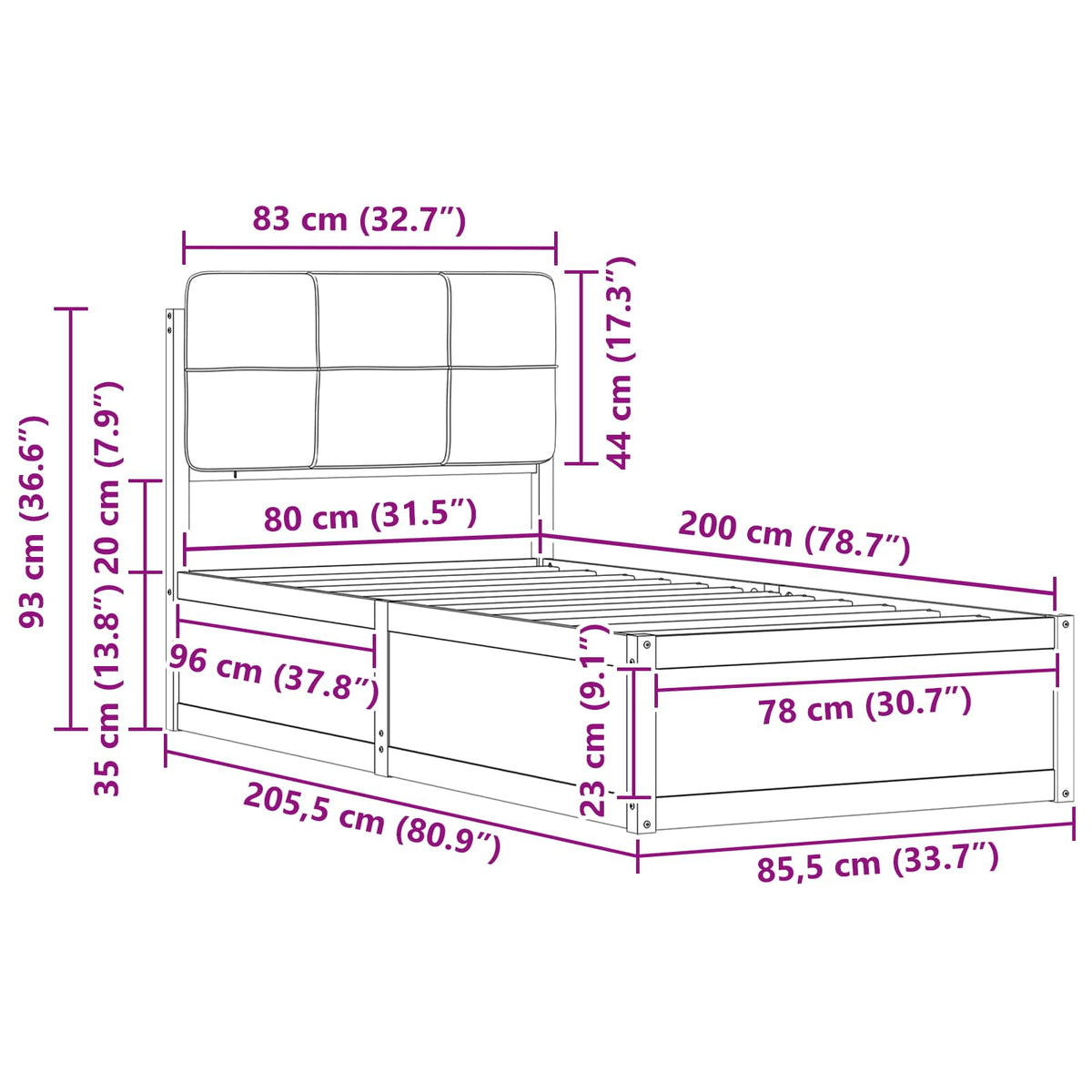Krevetni okvir s tapiciranim uzglavljem Svijetlo siva Svjetlosiva 205.5 x 85.5 x 93 cm