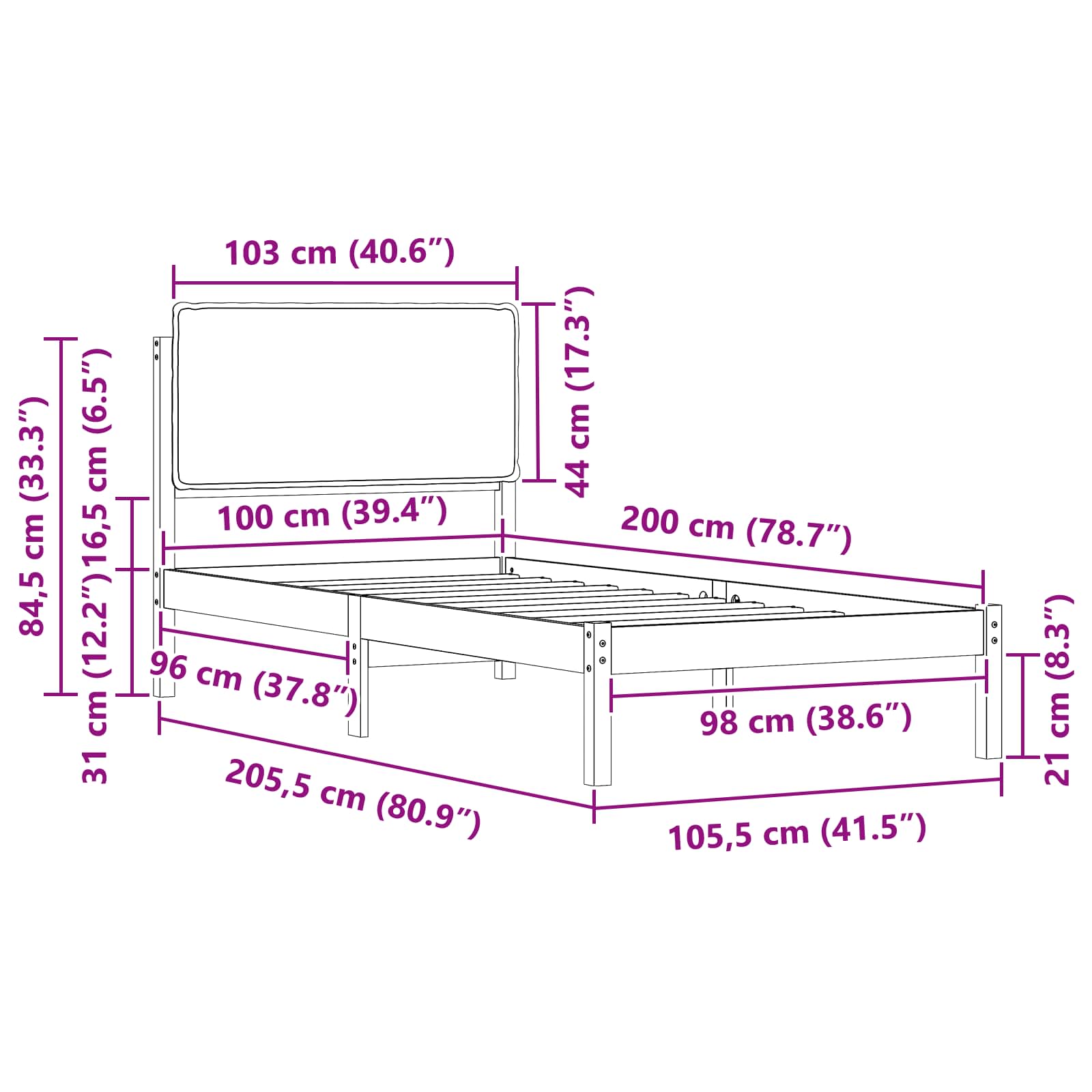 Krevetni okvir s tapiciranim uzglavljem Sivo-smeđa 100 x 200 cm