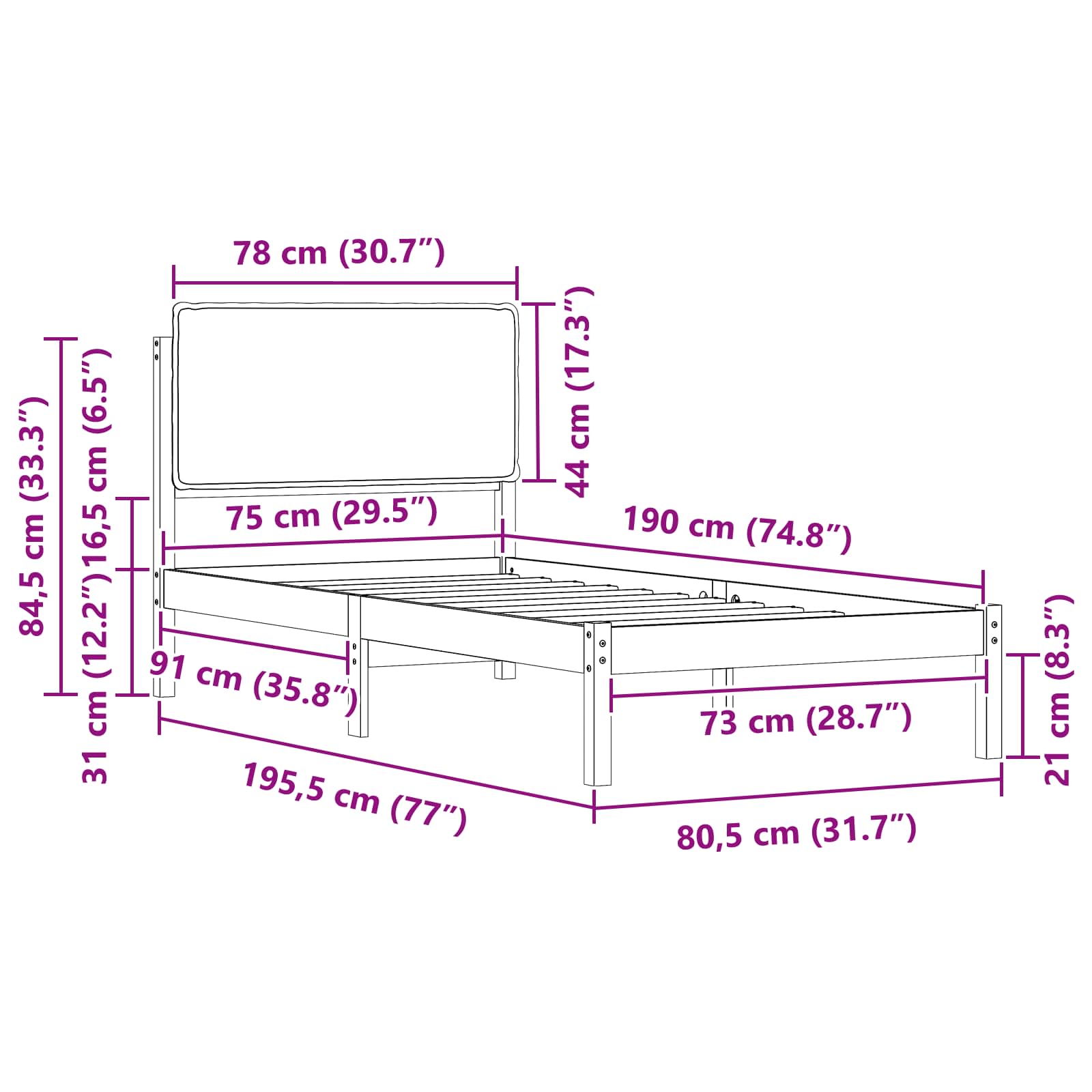 Krevetni okvir s tapiciranim uzglavljem Sivo-smeđa 75 x 190 cm