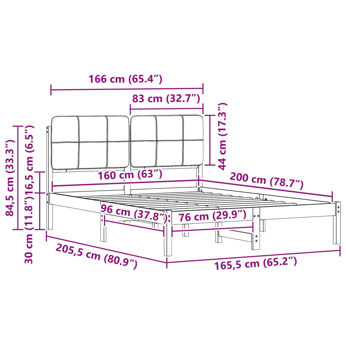 Krevetni okvir s tapiciranim uzglavljem Svijetlo siva Svjetlosiva 205.5 x 165.5 x 84.5 cm
