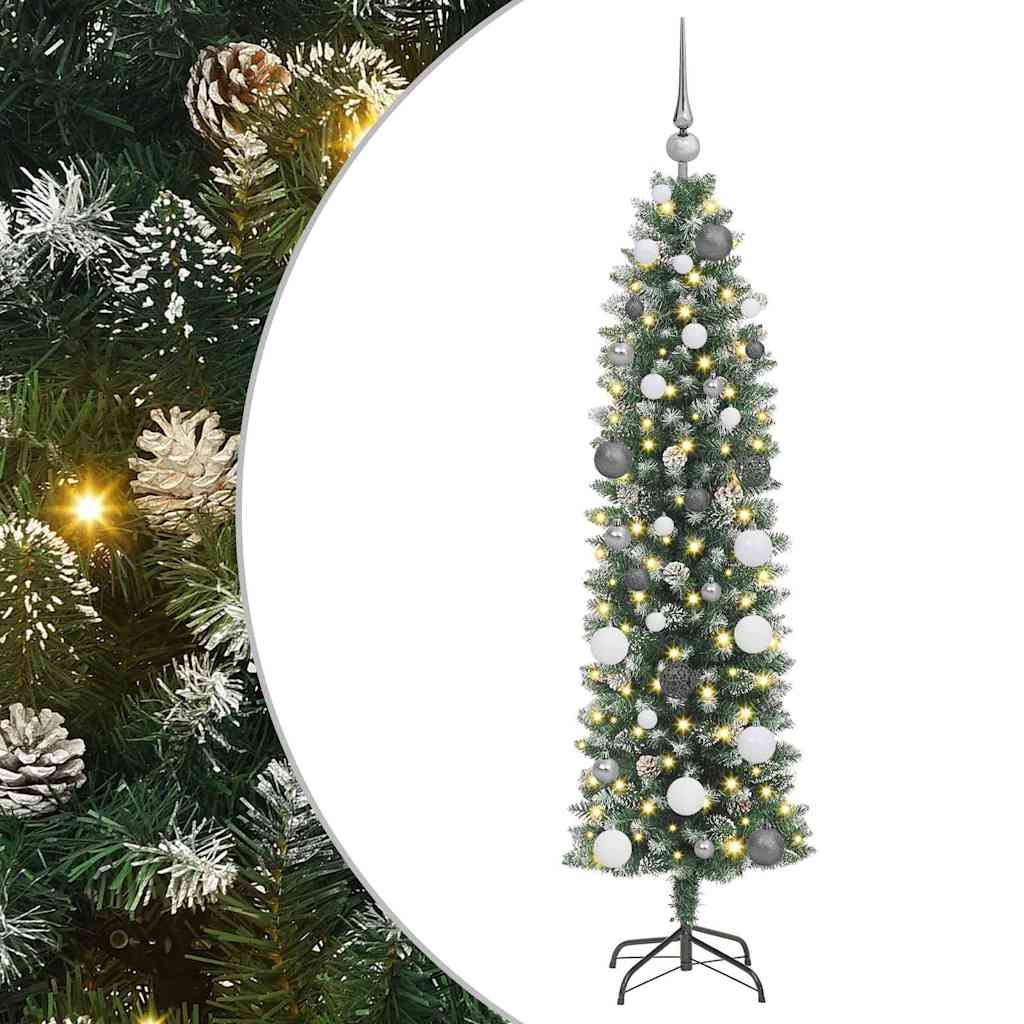 Umjetno vitko božićno drvce s stalakom Zelena i bijela 150 cm