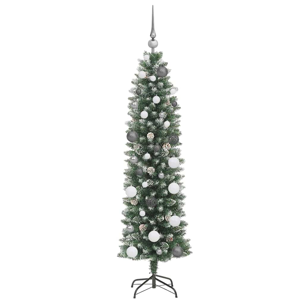 Umjetno vitko božićno drvce s stalakom Zelena i bijela 150 cm