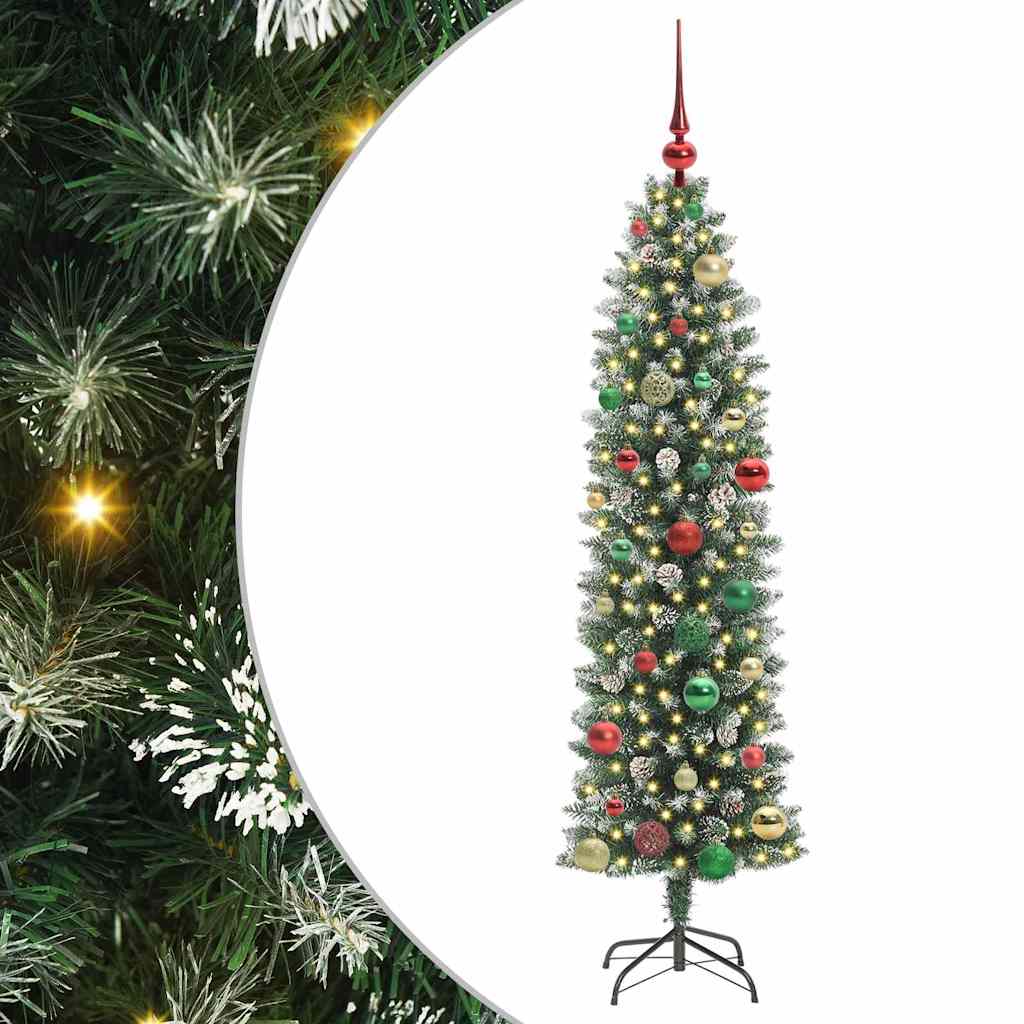 Umjetno vitko božićno drvce s stalakom Zelena i bijela 150 cm