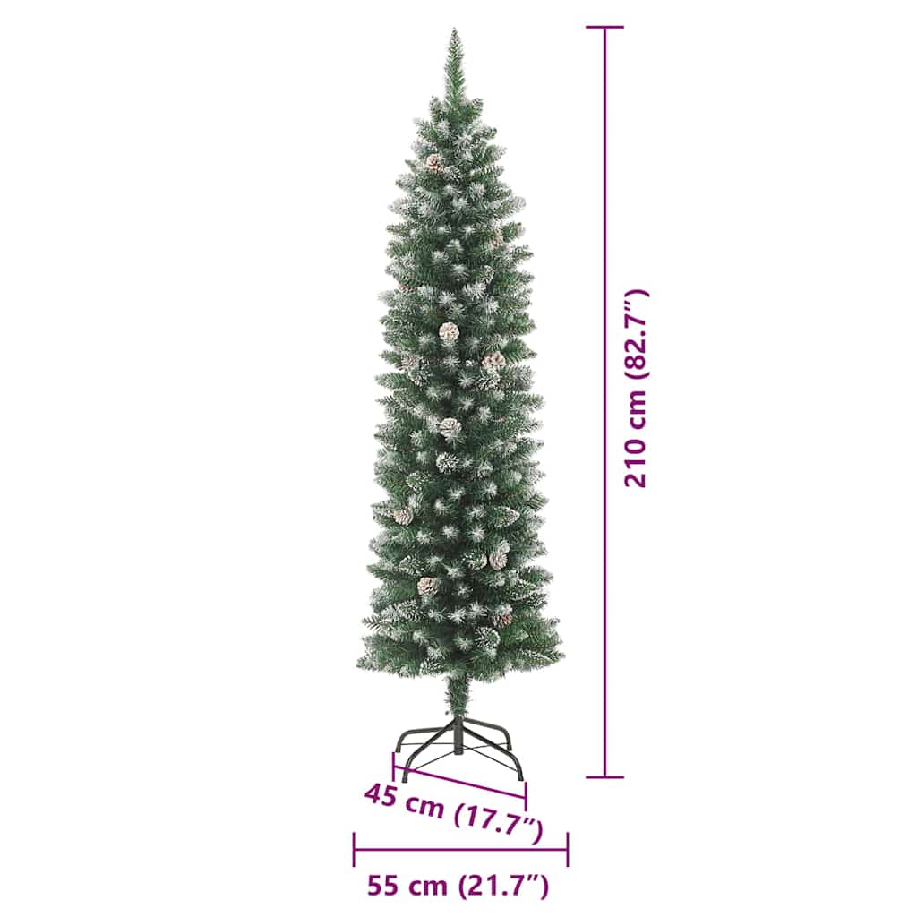 Umjetno vitko božićno drvce s stalakom Zelena i bijela 210 cm