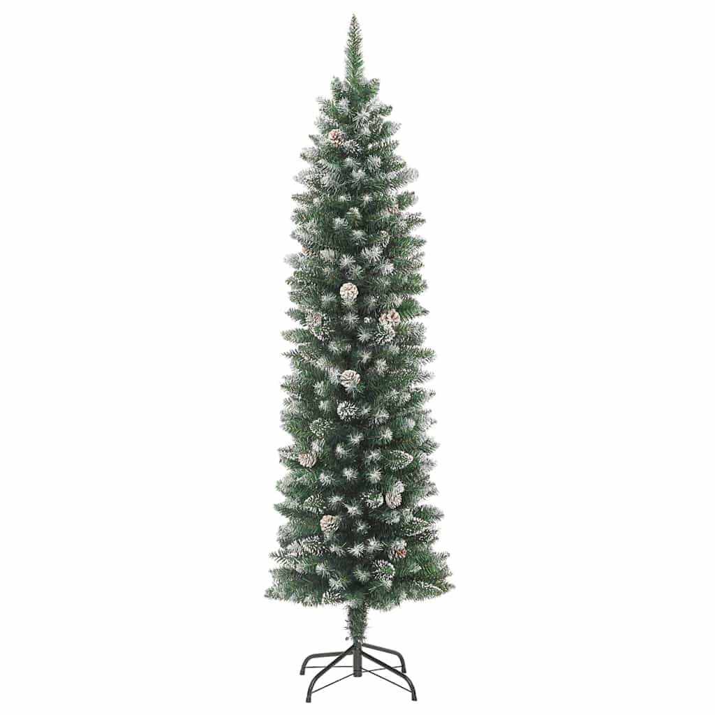 Umjetno vitko božićno drvce Zelena i bijela 210 cm