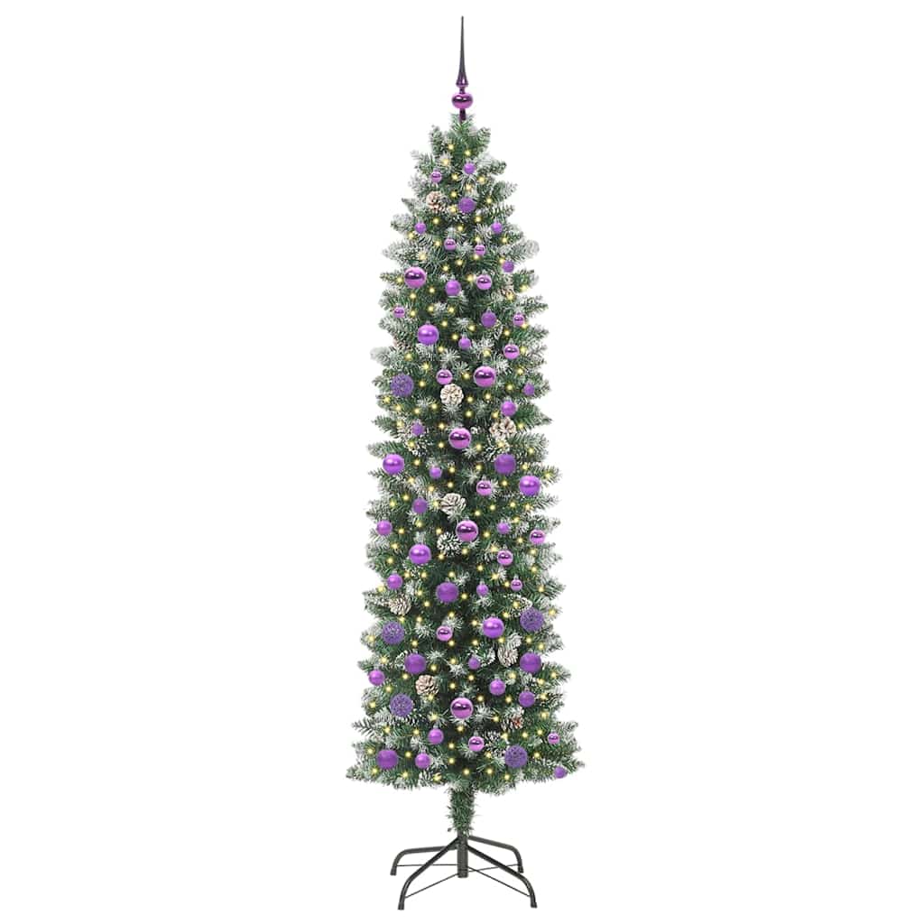 Umjetno vitko božićno drvce s stalakom Zelena i bijela 210 cm