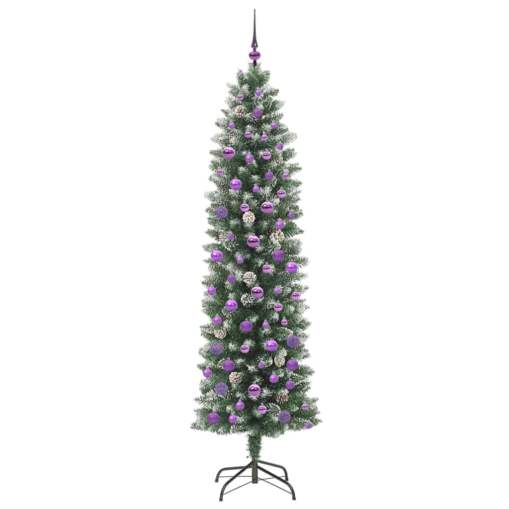 Umjetno vitko božićno drvce s stalakom Zelena i bijela 210 cm