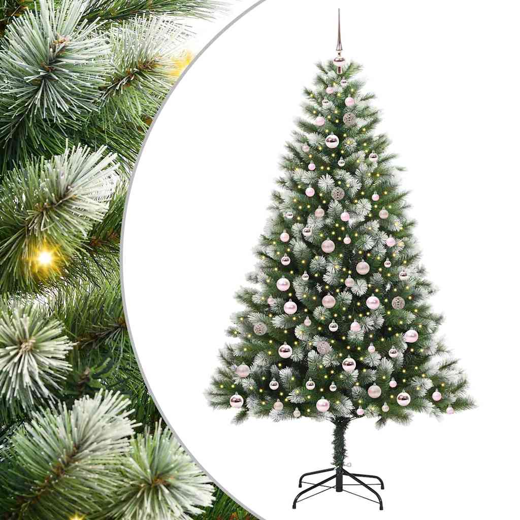 Umjetna jelka s pantenom i pahuljicama Zelena i bijela 210 cm