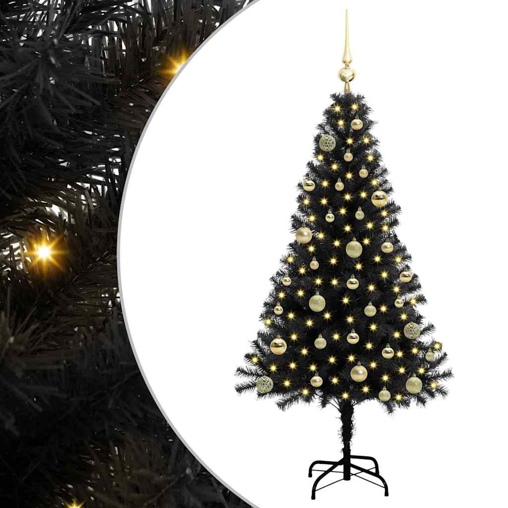 Božićno drvce s 150 LED svjetlima s stalakom Crna 150 cm PVC