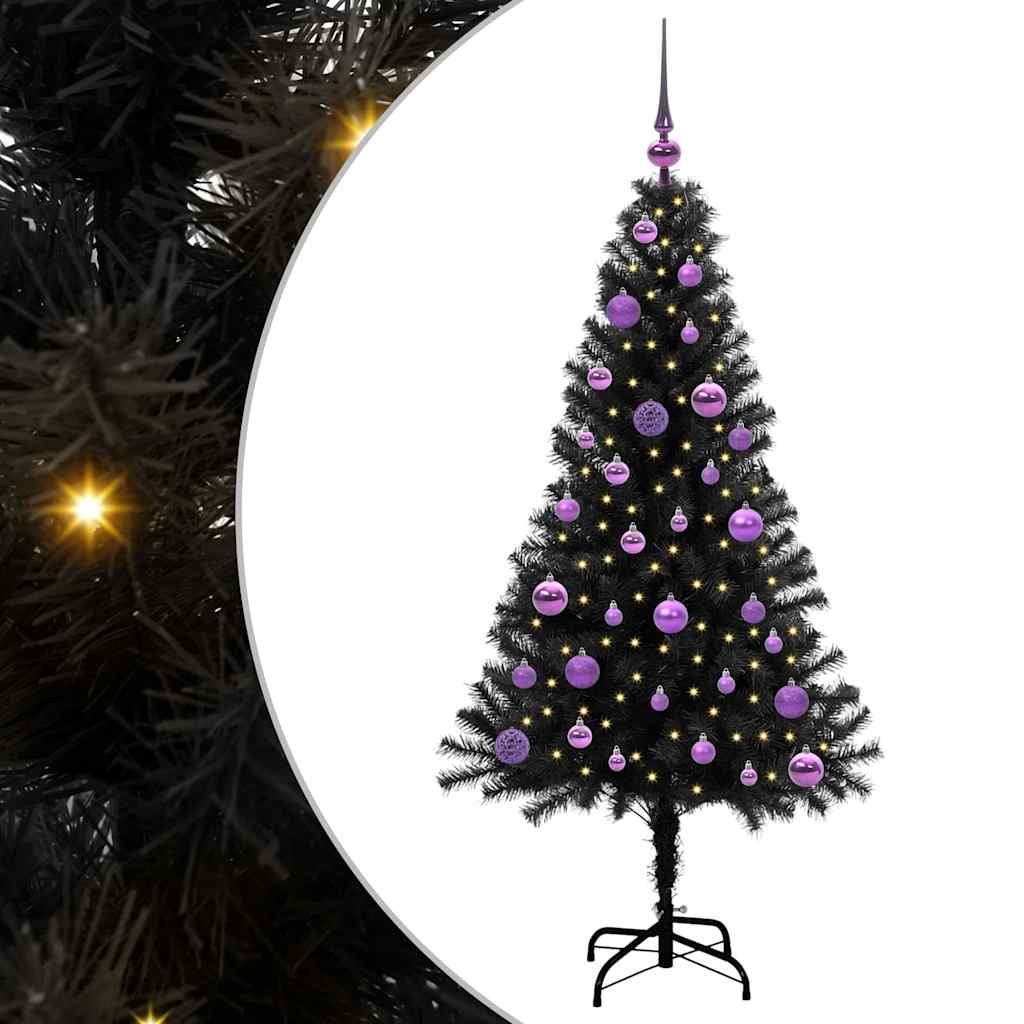 Božićno drvce s 150 LED svjetlima s stalakom Crna 150 cm PVC