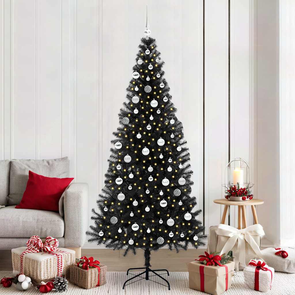 Božićno drvce s 300 LED svjetlima s stalakom Crna 210 cm PVC