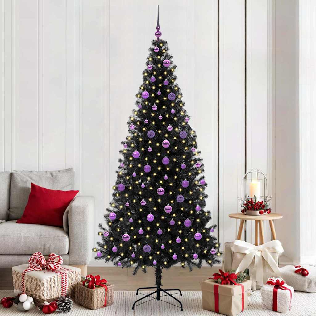 Božićno drvce s 300 LED svjetlima s stalakom Crna 210 cm PVC