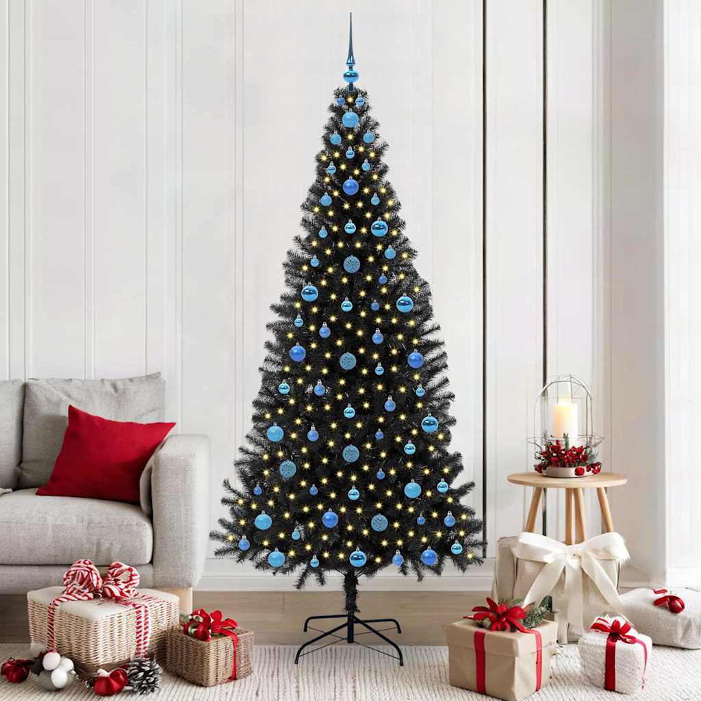 Božićno drvce s 300 LED svjetlima s stalakom Crna 210 cm PVC