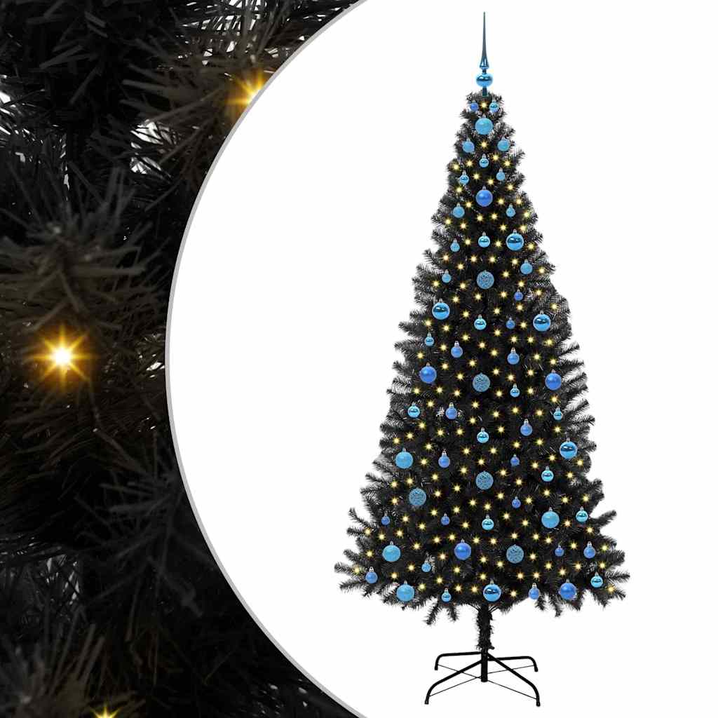 Božićno drvce s 300 LED svjetlima s stalakom Crna 210 cm PVC