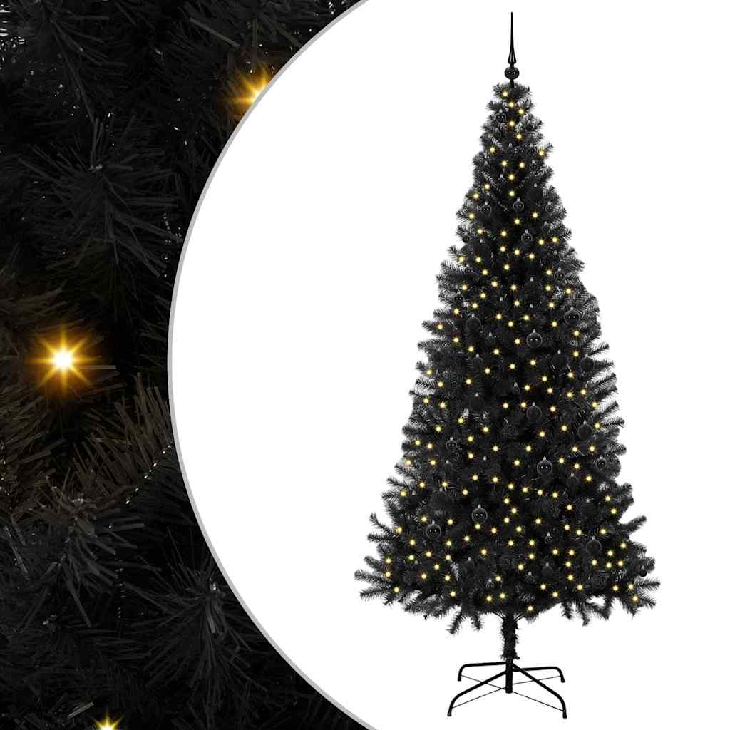 Božićno drvce s 300 LED svjetlima s stalakom Crna 240 cm PVC
