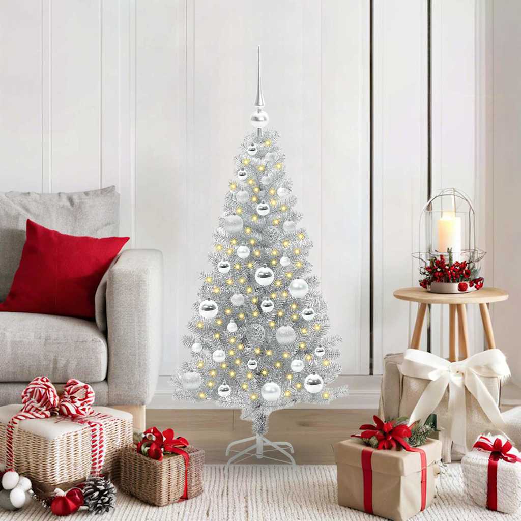Božićno drvce s 150 LED svjetlima s stalakom Srebrno 120 cm PET