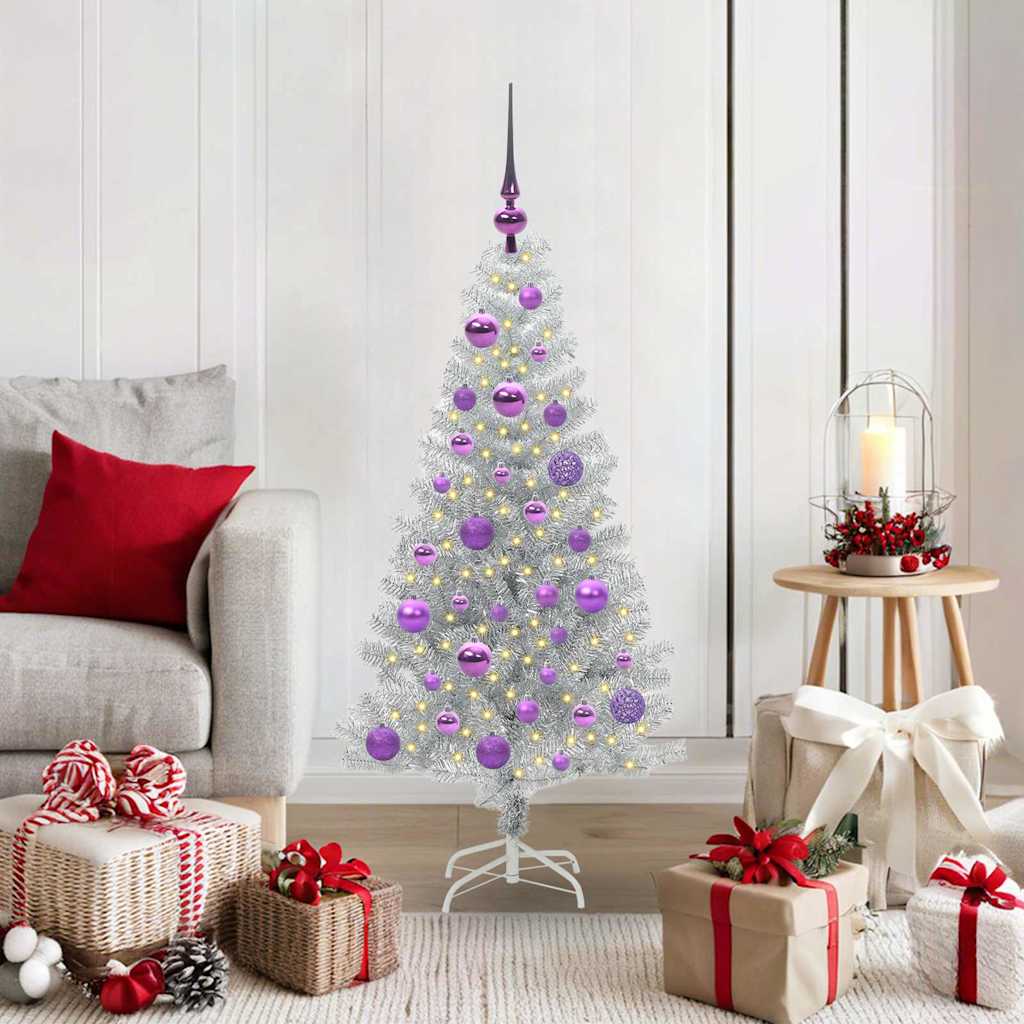 Božićno drvce s 150 LED svjetlima s stalakom Srebrno 120 cm PET