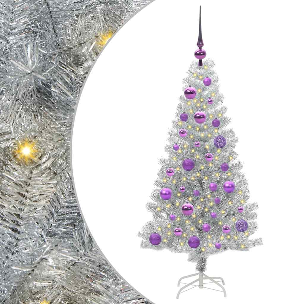 Božićno drvce s 150 LED svjetlima s stalakom Srebrno 120 cm PET
