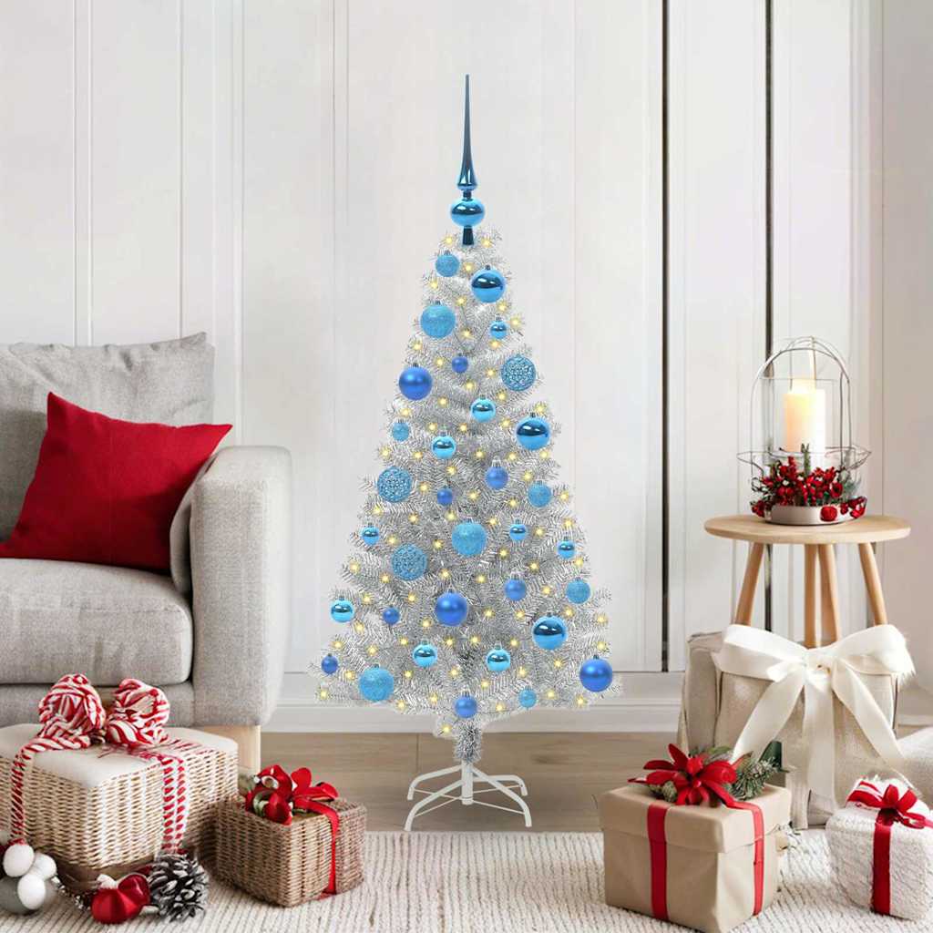 Božićno drvce s 150 LED svjetlima s stalakom Srebrno 120 cm PET
