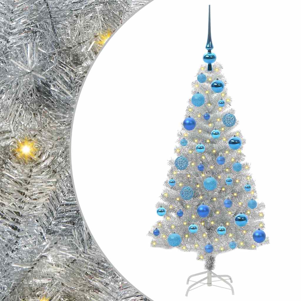 Božićno drvce s 150 LED svjetlima s stalakom Srebrno 120 cm PET