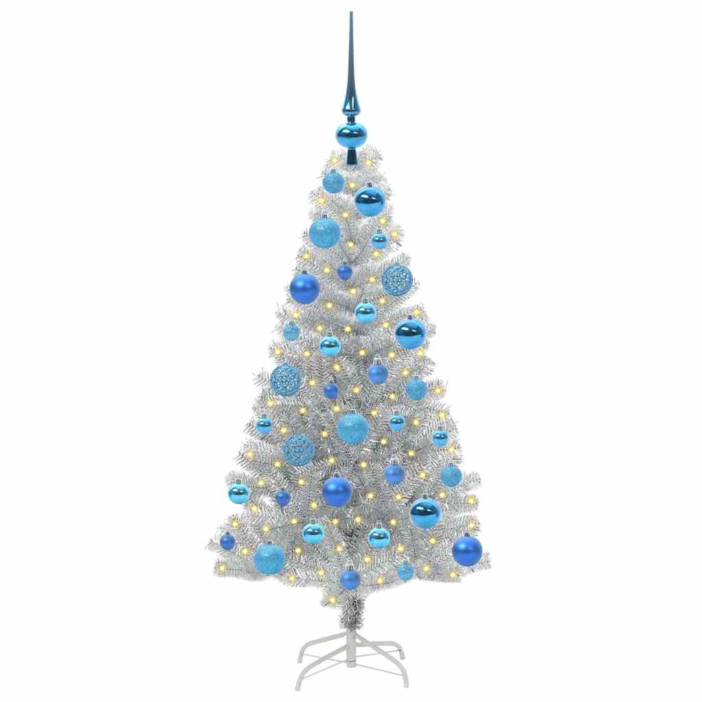Božićno drvce s 150 LED svjetlima s stalakom Srebrno 120 cm PET