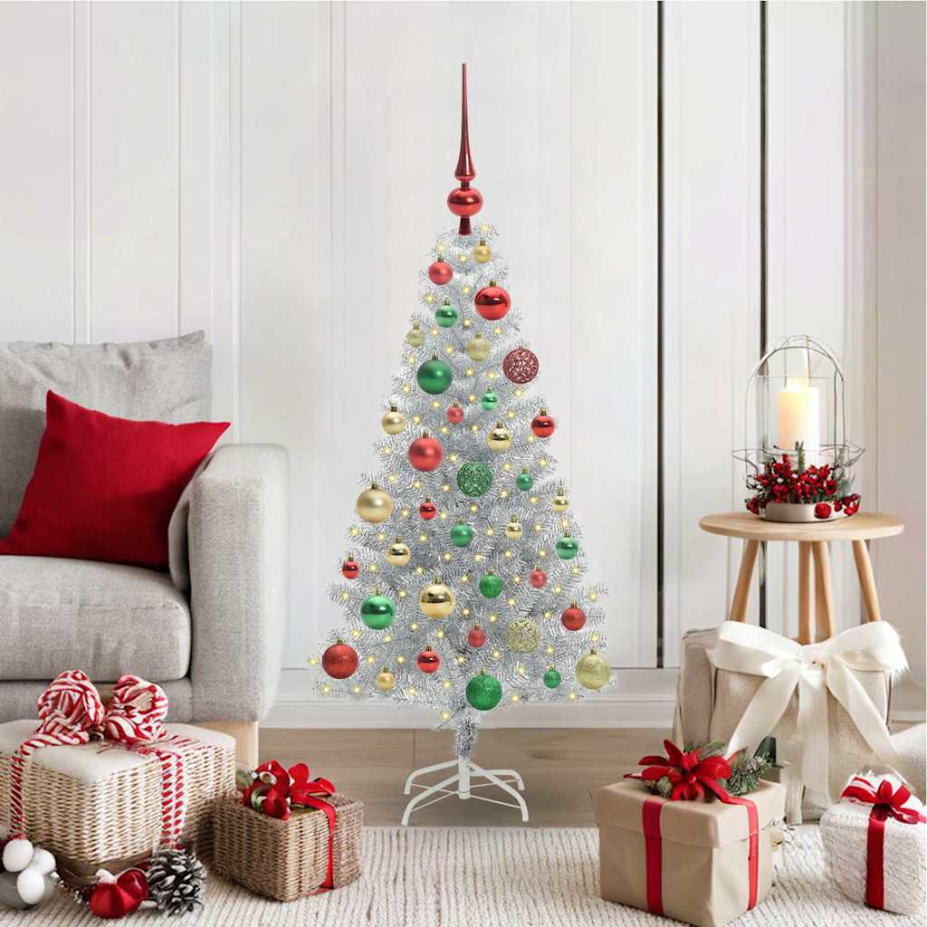 Božićno drvce s 150 LED svjetlima s stalakom Srebrno 120 cm PET