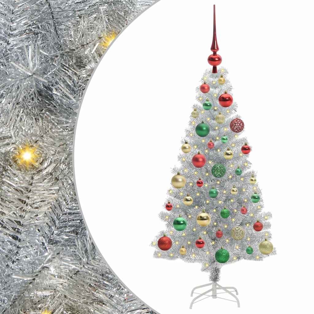 Božićno drvce s 150 LED svjetlima s stalakom Srebrno 120 cm PET
