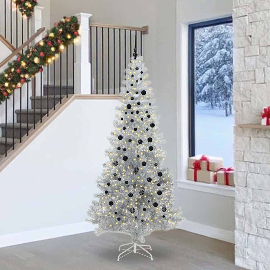 Božićno drvce s 300 LED svjetlima s stalakom Srebrno 240 cm PET