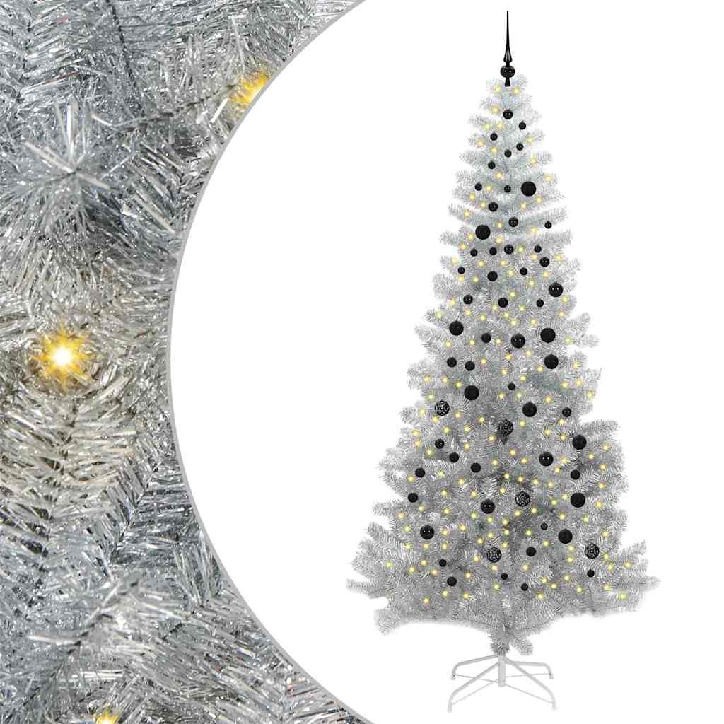 Božićno drvce s 300 LED svjetlima s stalakom Srebrno 240 cm PET