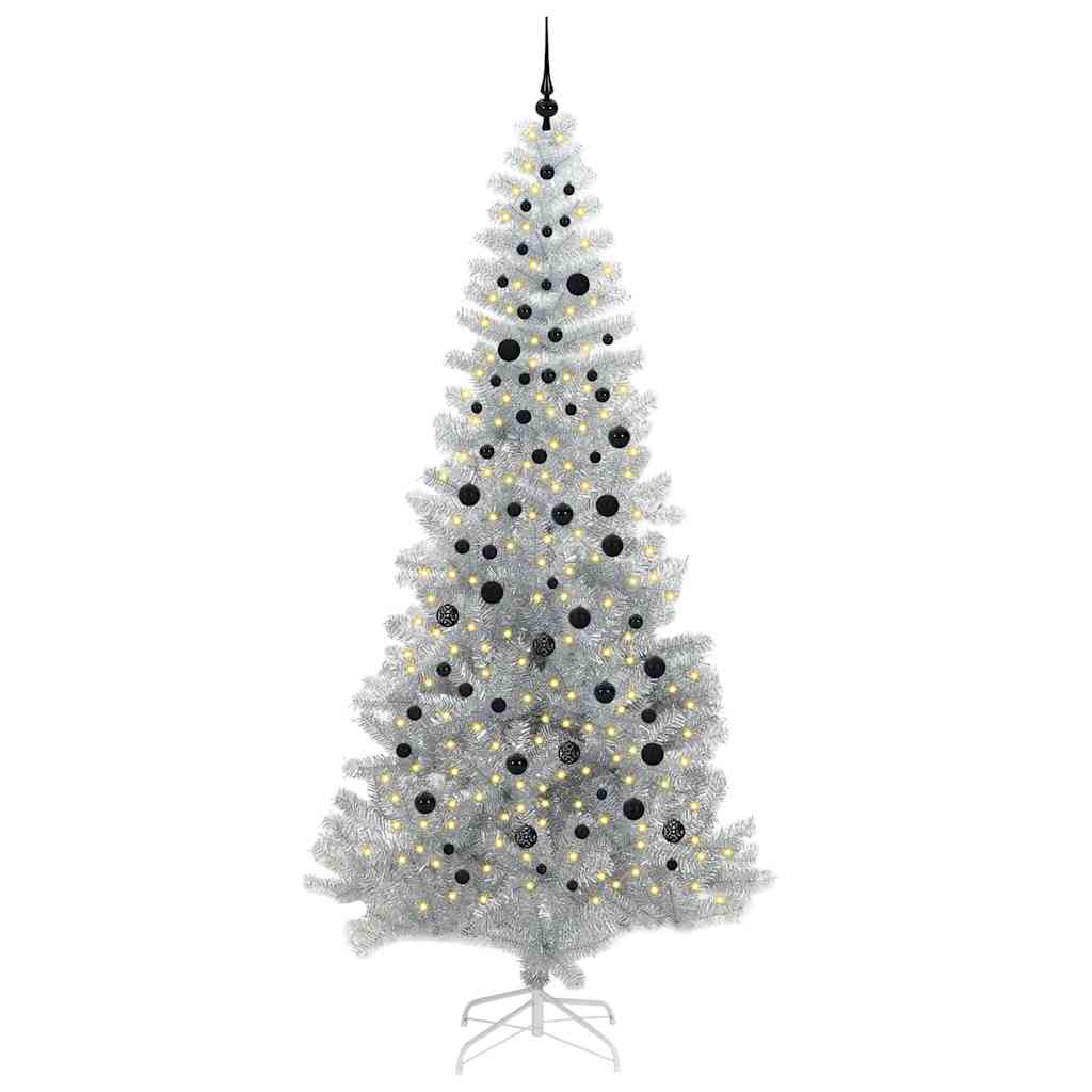 Božićno drvce s 300 LED svjetlima s stalakom Srebrno 240 cm PET