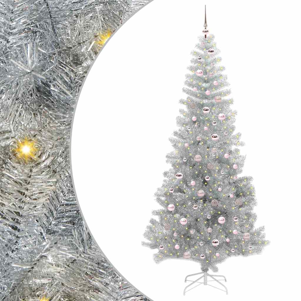Božićno drvce s 300 LED svjetlima s stalakom Srebrno 240 cm PET