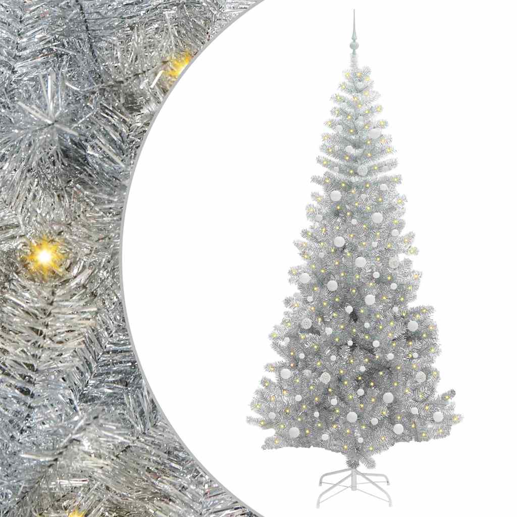 Božićno drvce s 300 LED svjetlima s stalakom Srebrno 240 cm PET