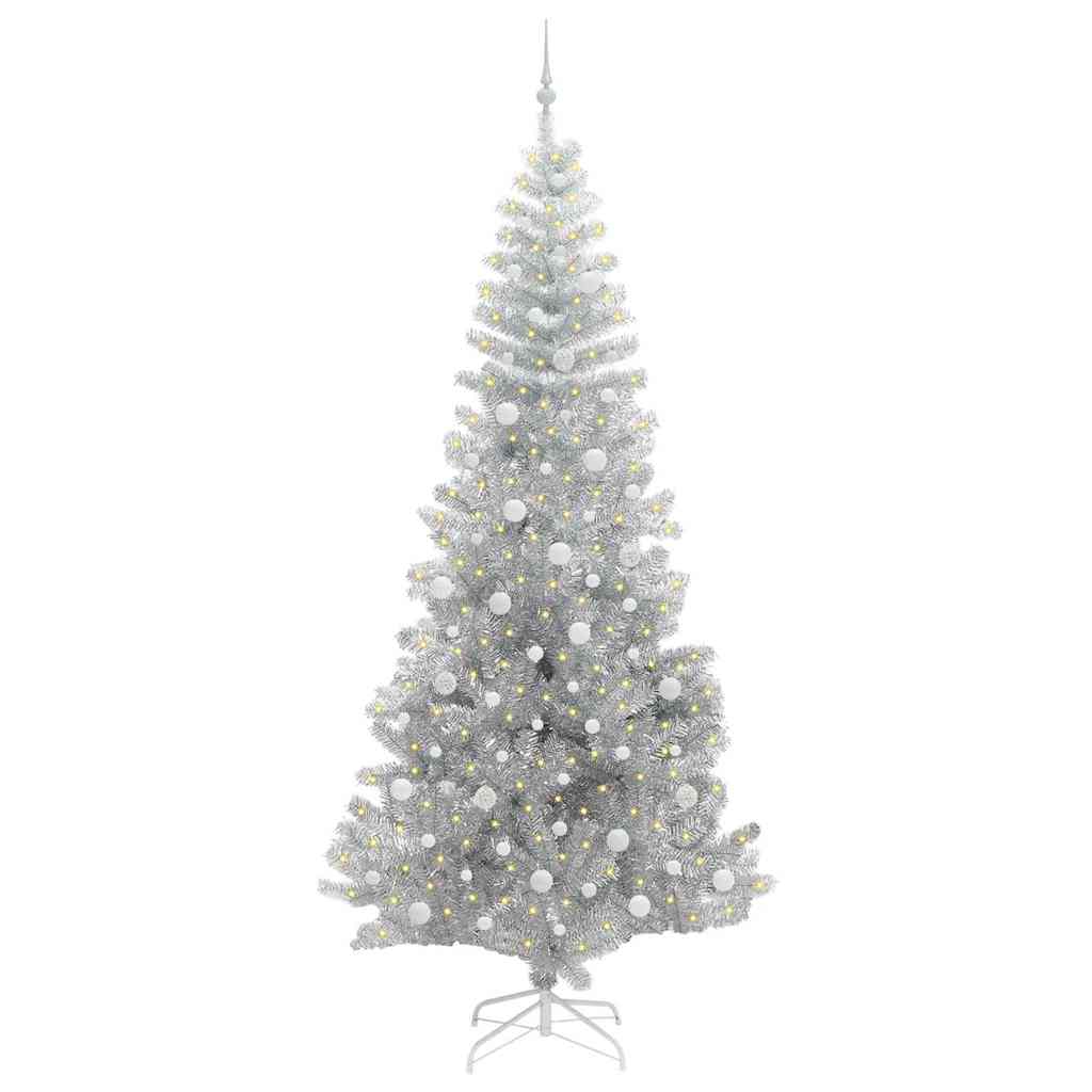Božićno drvce s 300 LED svjetlima s stalakom Srebrno 240 cm PET