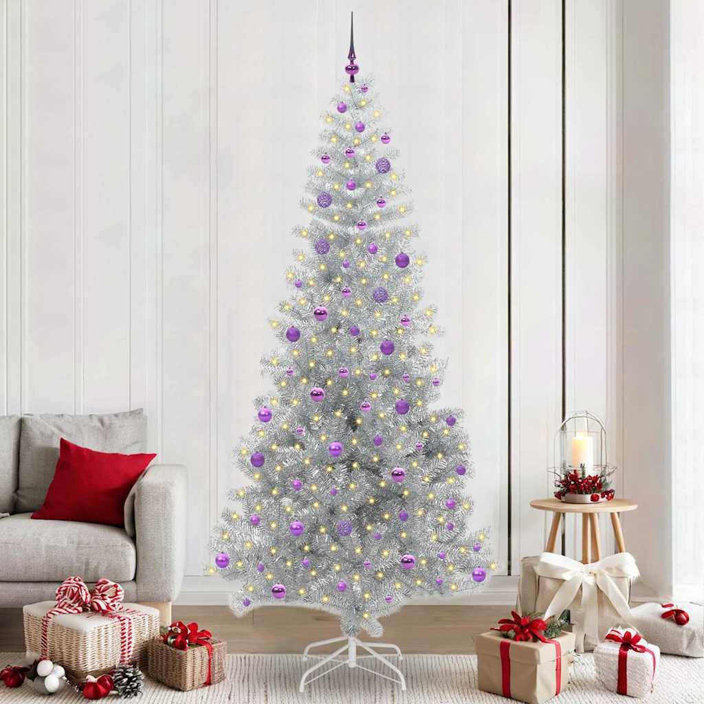 Božićno drvce s 300 LED svjetlima s stalakom Srebrno 240 cm PET