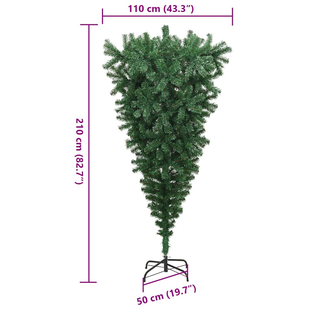 Obrnuto umjetno božićno drvce s naglavnom loptom Zelena 210 cm