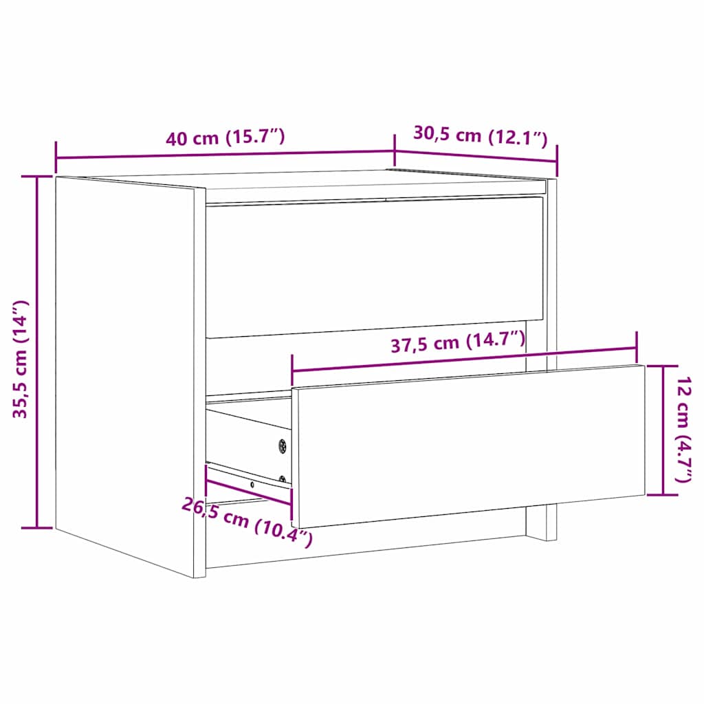 Noćni ormarići Vosak smeđa 40 x 30.5 x 35.5 cm Borovina