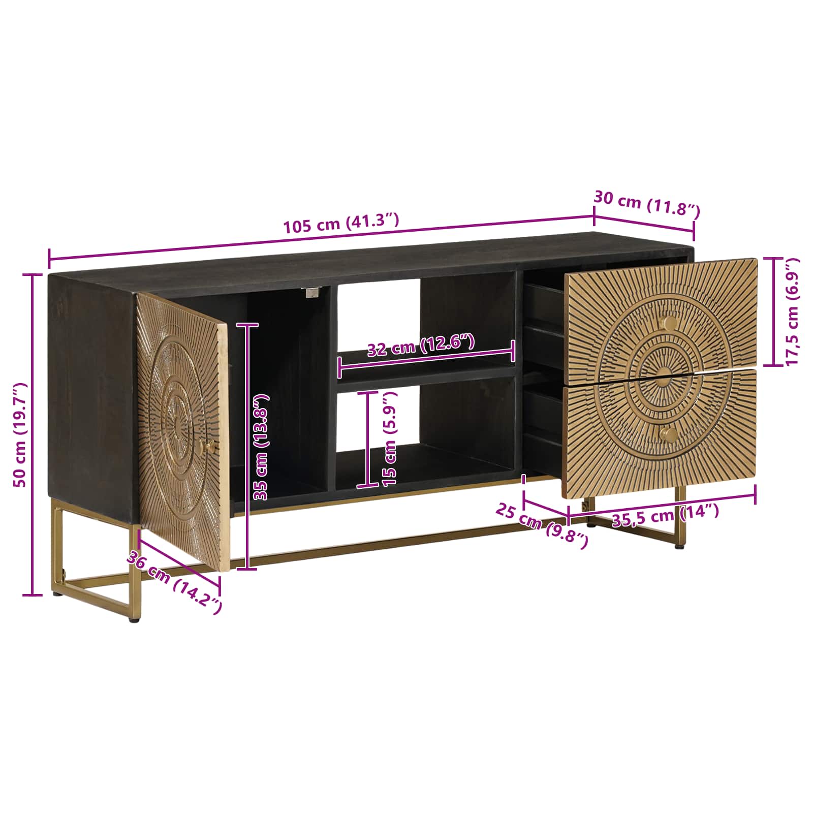 TV ormar s ladicama s policom s pohranom Mjed 105 x 30 x 50 cm