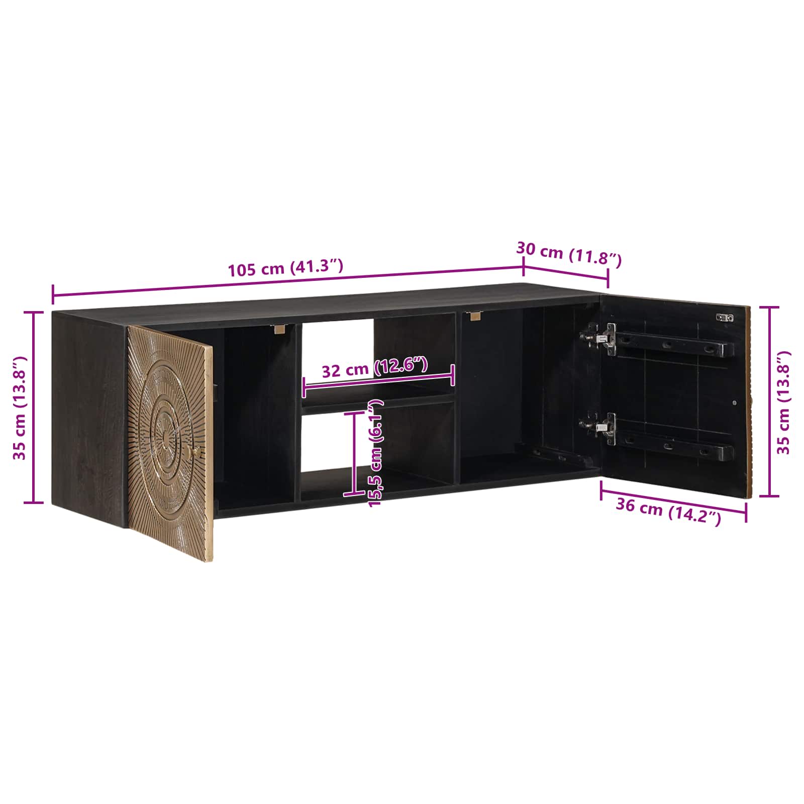 TV ormar s policom s pohranom s vratima Mjed 105 x 30 x 35 cm