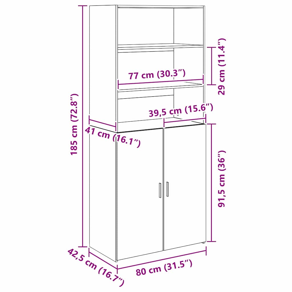 Highboard Crni hrast 80 x 42,5 x 185 cm Konstruirano drvo