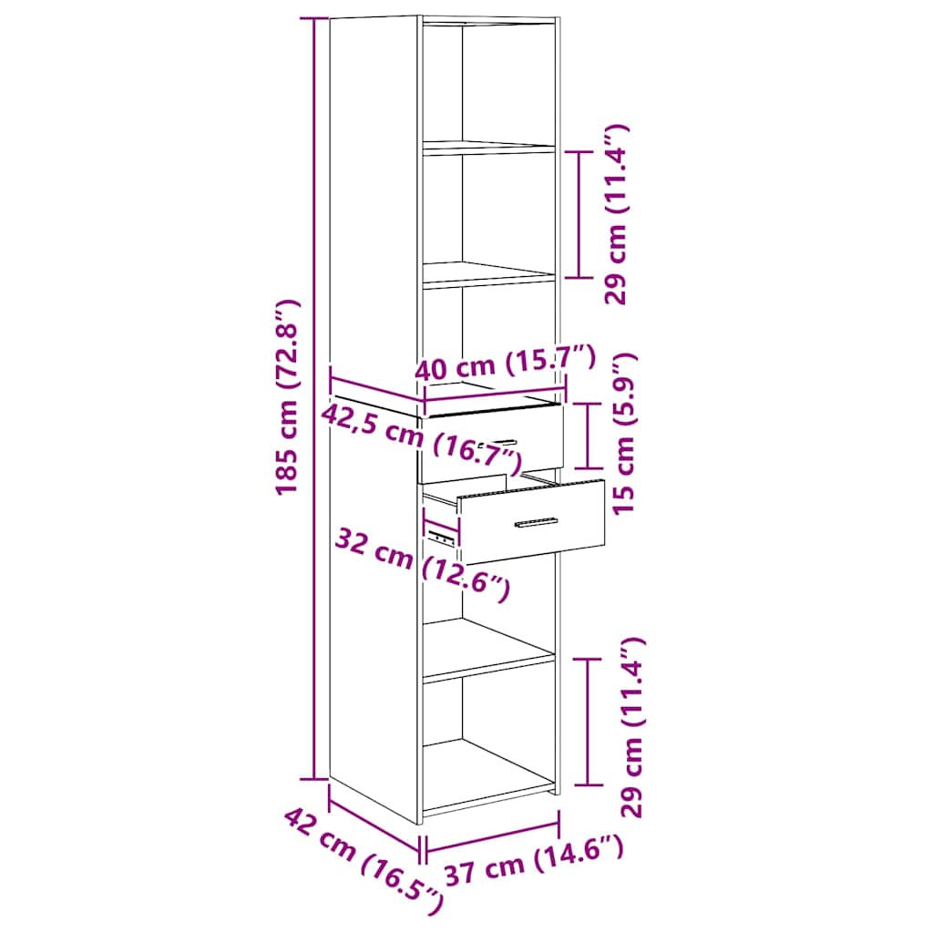 Highboard Staro drvo 40 x 42,5 x 185 cm Konstruirano drvo