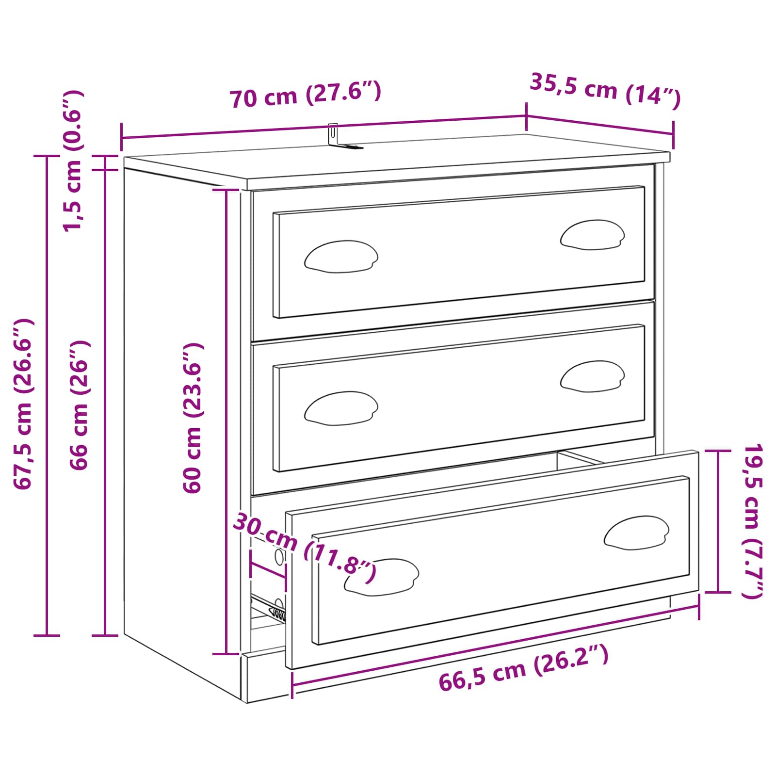 Komode 3 pcs Crni hrast 210 x 35,5 x 67,5 cm Konstruirano drvo