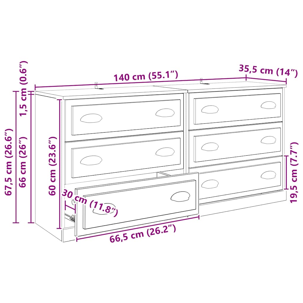 Komode 2 pcs Crni hrast 70 x 35,5 x 67,5 cm Konstruirano drvo