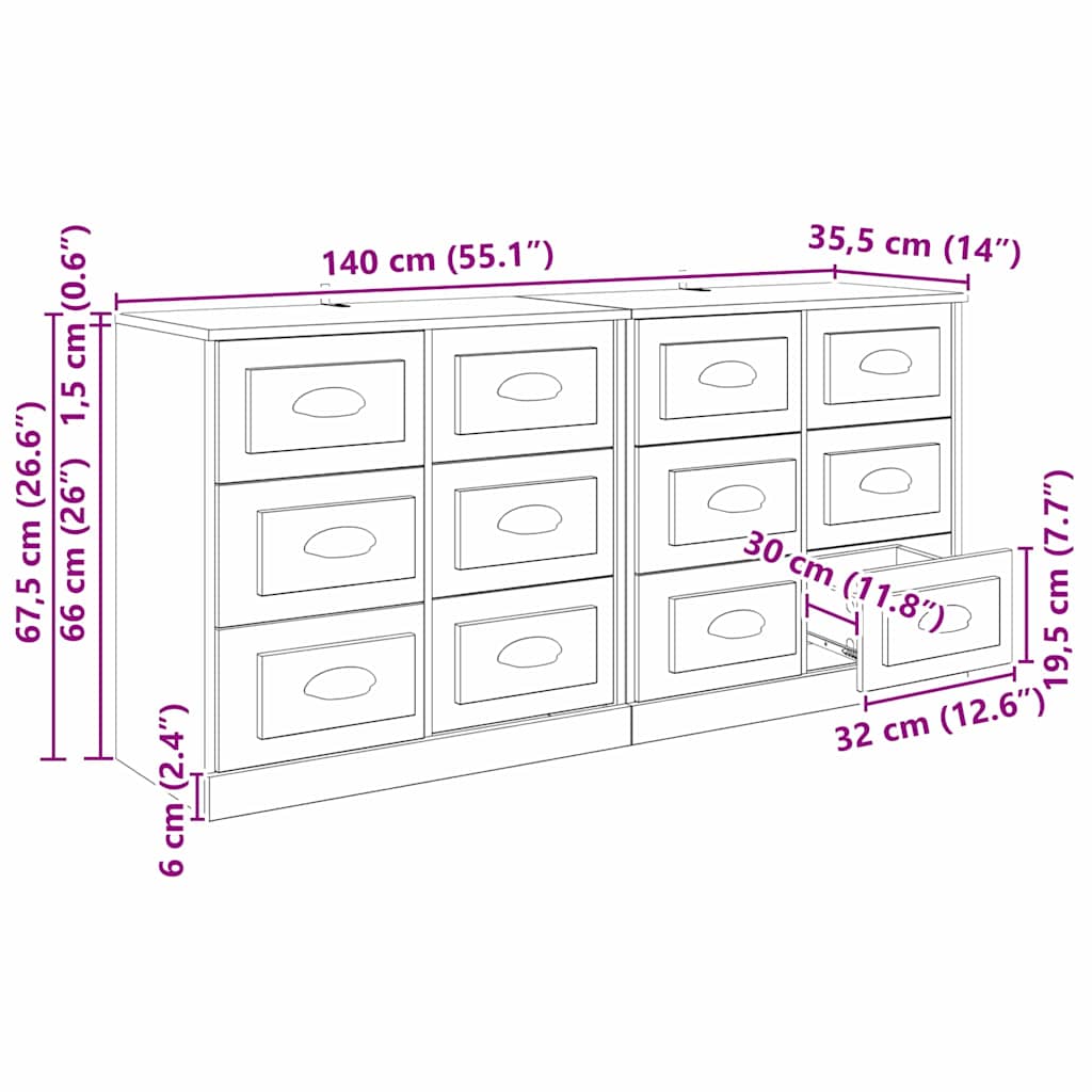 Komode 2 pcs Staro drvo 70 x 35,5 x 67,5 cm Konstruirano drvo